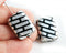 20x15mm Puffy rectangle large beads pair, Black and Silver Lines pattern 2pc