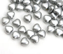 6mm Metallic Silver Heart Czech Glass  beads - 50pc