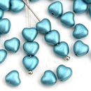 6mm Metallic Blue coated Heart, Czech Glass pressed beads - 50pc