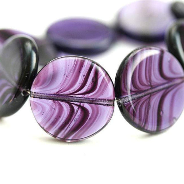 17mm Purple czech glass coin beads Round tablet shape - 8Pc