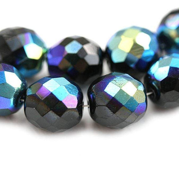 12mm Round Black beads AB finish Czech Glass - 4Pc