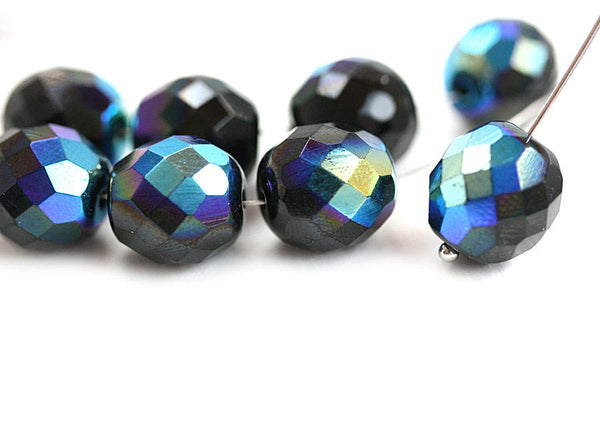 12mm Round Black beads AB finish Czech Glass - 4Pc