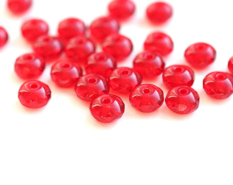 4x7mm Ruby Red Czech glass rondelle beads Red rondels - 25pc