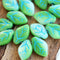12x7mm Spring Green Leaf beads, Mixed Green, Czech glass - 25Pc