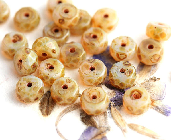 6x3mm Opal Beige Picasso Rondelle glass beads, fire polished - 25Pc