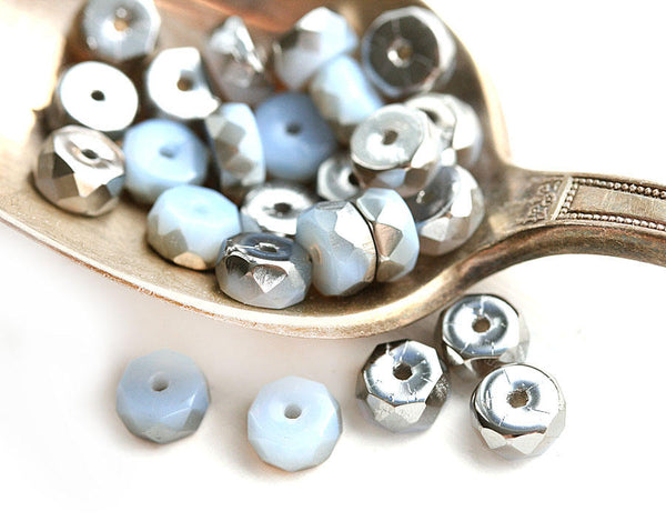 6x3mm Opal Blue Rondelle beads, Silver coating fire polished - 25Pc
