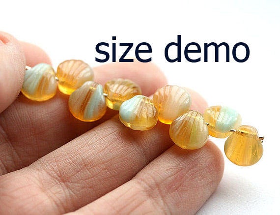 20Pc Blue glass Shell beads 9mm Czech glass blue seashells