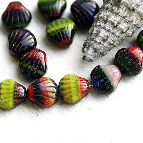20Pc Multicolored Shell beads, Czech Glass