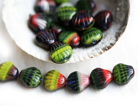 20Pc Multicolored Shell beads, Czech Glass