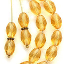 11x8mm Amber Yellow barrel shaped beads, czech glass fire polished - 20Pc