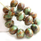 6x8mm Turquoise green and Brown czech glass rondelle beads - 12Pc