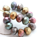 6x9mm Matte Metallic rondelle glass beads mix, Golden, Purple, Brown - 12pc