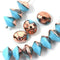 7x11mm Turquoise Blue Saucer glass beads, Bright Copper luster - 10Pc