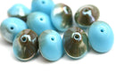 7x11mm Turquoise Blue Saucer Czech glass beads Bronze luster - 10Pc