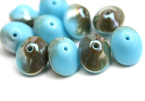 7x11mm Turquoise Blue Saucer Czech glass beads Bronze luster - 10Pc