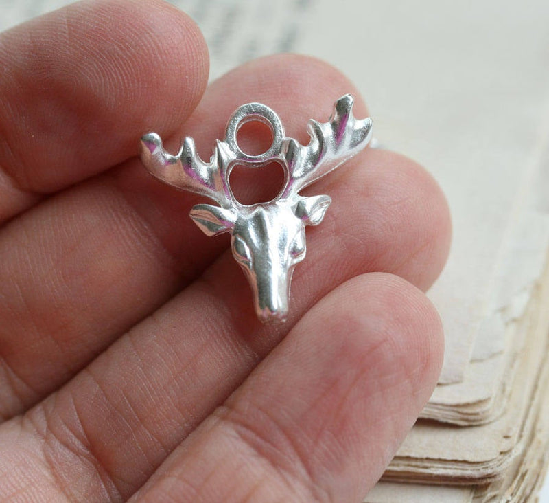 2pc Silver tone Deer Elk charms