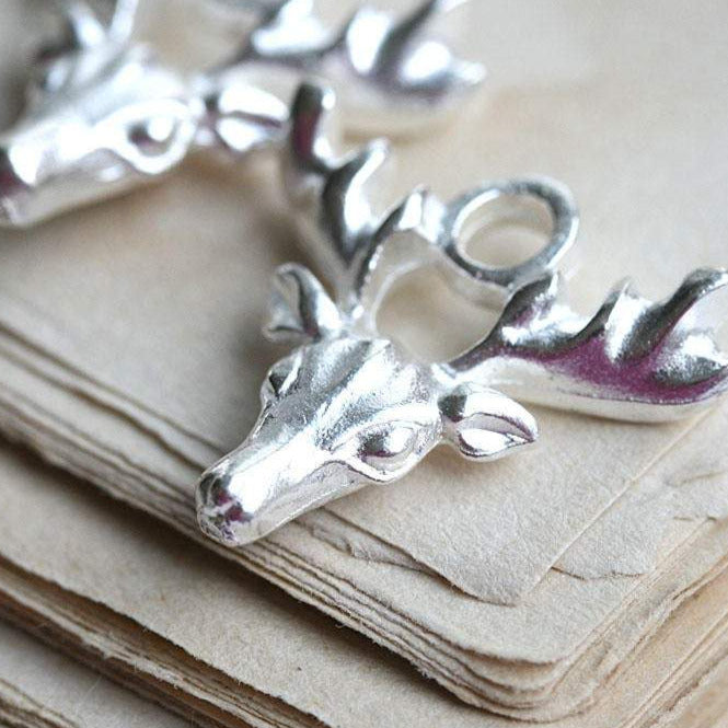 2pc Silver tone Deer Elk charms