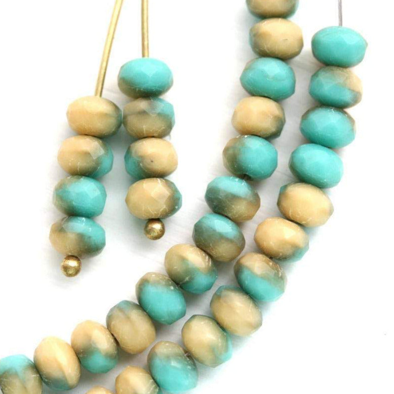 3x5mm Turquoise Green and Beige mixed Czech glass beads - 40pc