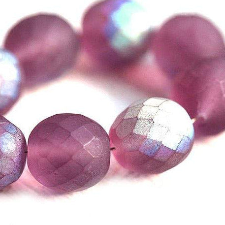 12mm round Purple beads, Fire polished czech glass - 6Pc