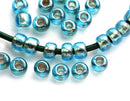 Large Blue seed beads, Toho size 3/0, Gold Lined Aqua N 990, 2mm hole 50pc