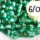 6/0 Toho seed beads, Silver Lined Frosted Dark Peridot green N 24B - 10g