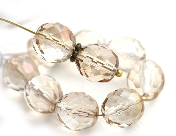 10mm Light Smokey Topaz Czech glass beads, AB finish - 10pc