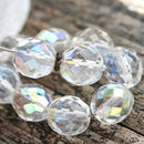 10mm Crystal Clear Czech glass fire polished, AB finish beads - 10pc