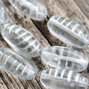 17x8mm Crystal Clear and Silver Ornament oval czech glass beads, 10pc