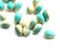 20pc Turquoise green and Beige Teardrop beads, czech glass - 6x9mm