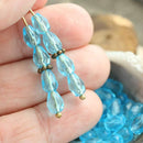 40pc Aqua Blue teardrop beads czech glass pear beads - 7x5mm