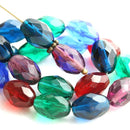 11x8mm Glass beads mix in Jewel tones, Dark Blue, Teal, Purple oval bead - 20Pc