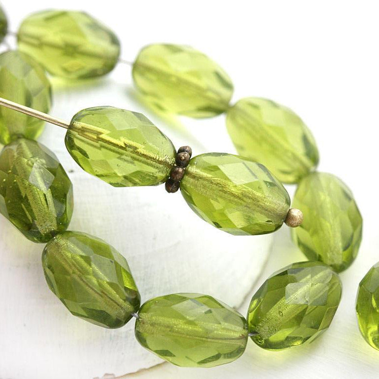 11x8mm Olive Green oval beads olivine czech glass fire polished barrel beads - 20Pc
