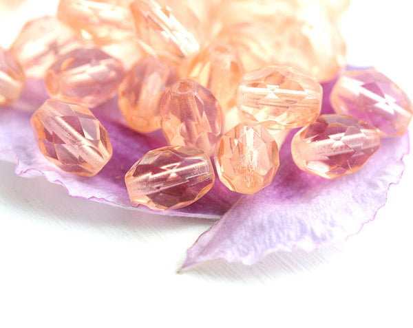 8x6mm Peach Pink barrel beads, czech glass fire polished - 30Pc