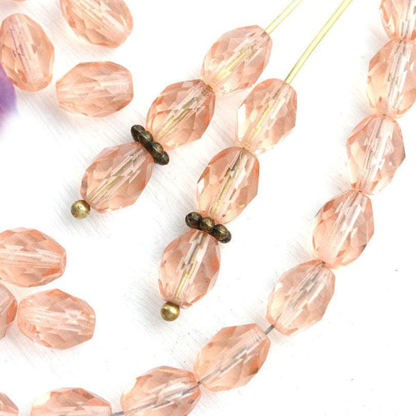 8x6mm Peach Pink barrel beads, czech glass fire polished - 30Pc