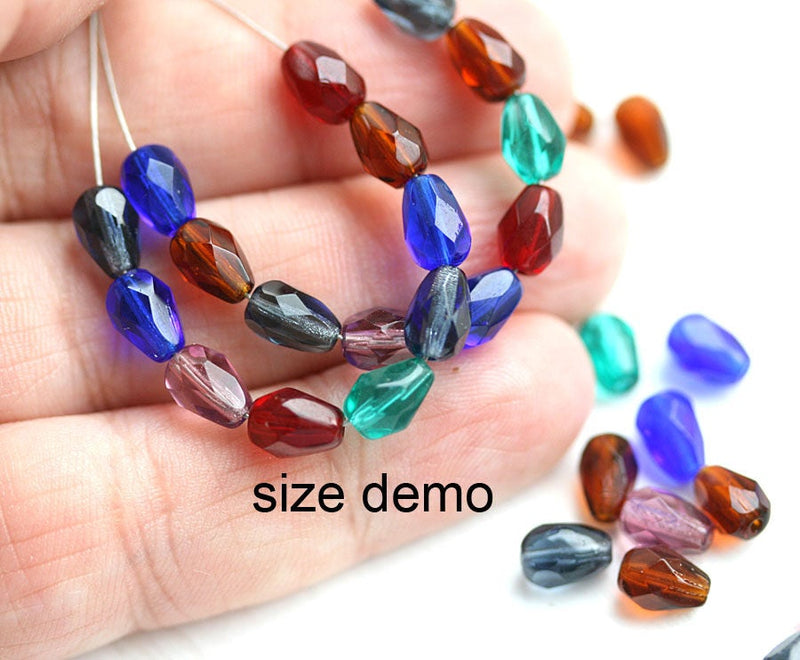 40pc Transparent Spring Green teardrop beads, czech glass pear beads - 7x5mm