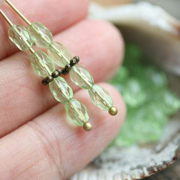 6x4mm Transparent Green rice beads fire polished olive shaped small beads - 50Pc