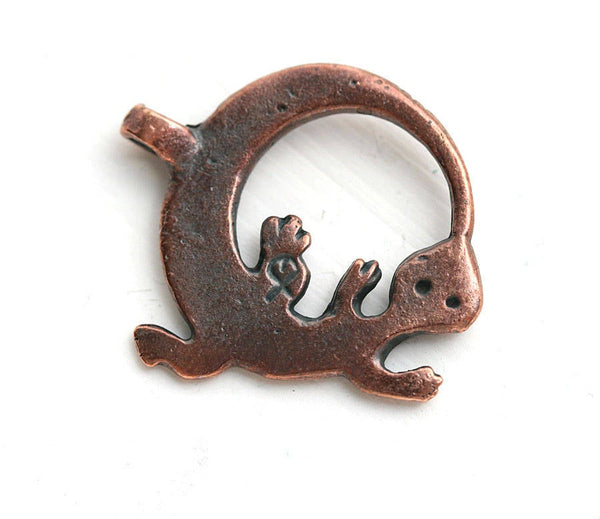 Lizard Circle pendant, Antique Copper Gecko