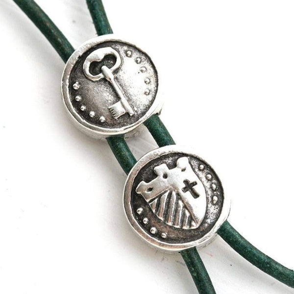 2pc Antique Silver Chivalry bead, coat of arms, knighthood, 2 Hole tablet shape
