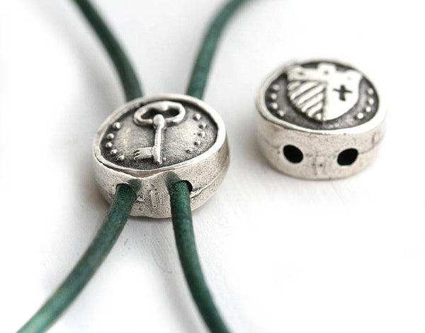 2pc Antique Silver Chivalry bead, coat of arms, knighthood, 2 Hole tablet shape