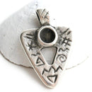 Antique Silver Triangle pendant Ancient Symbols cabochon base