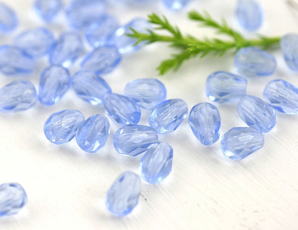 40pc Light Sapphire Blue teardrop beads, czech glass pear beads - 7x5mm