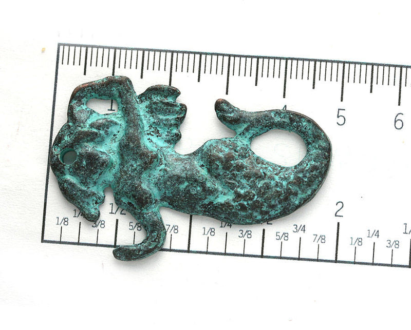 Extra Large Mermaid pendant, Green Patina