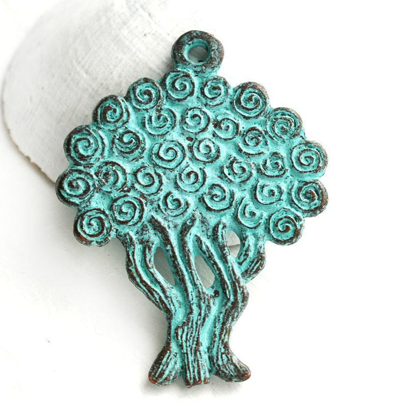 Tree of Life pendant bead, Green Patina