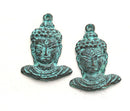 2pc Buddha face charms Green patina