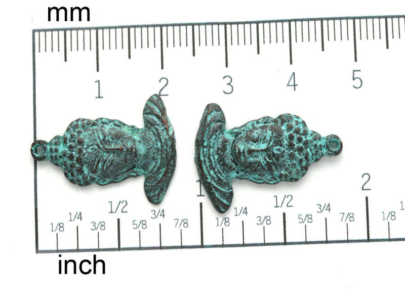 2pc Buddha face charms Green patina