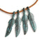 4pc Copper feather charms 28mm, Green patina