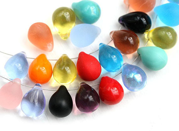 12Pc  Teardrop czech glass beads MIX Second CHOICE large Briolettes - 10x14mm