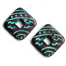 2pc Square Green patina on copper double sided rhombus charms 14mm