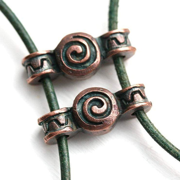 2pc Two hole Antique Copper Connector, Spiral Ornament 2 hole