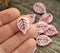 18mm White Large leaf beads, Red inlays czech glass leaves, top drilled - 12Pc